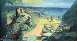 Idolo celta. &Oacute;leo sobre madera, 1999